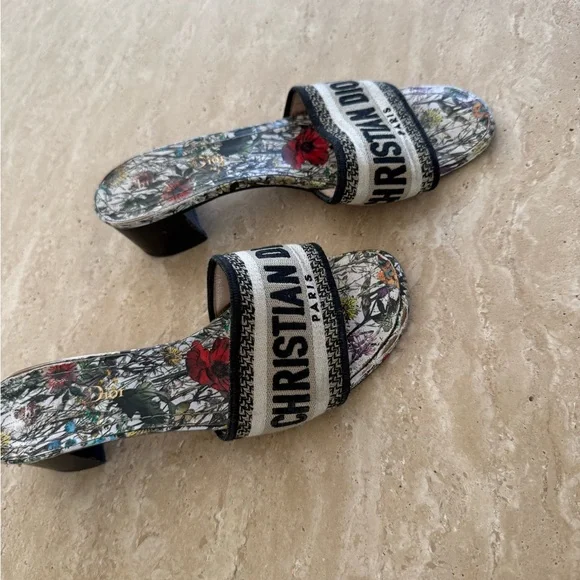 Dior Women's Floral Mules - Black and Multicolor - Picture 3 of 7